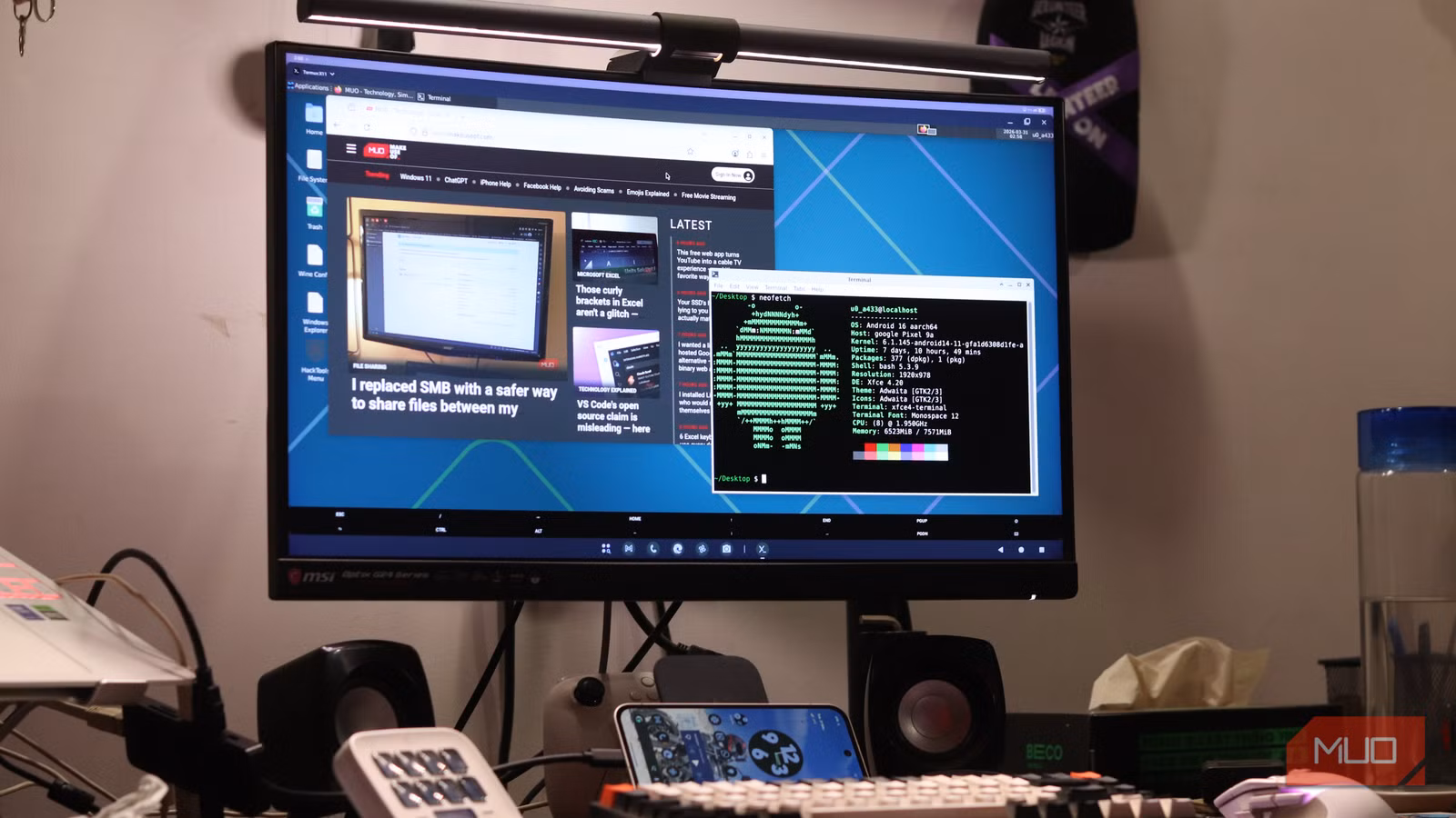 Pixel 9a running full Linux distro on external monitor.