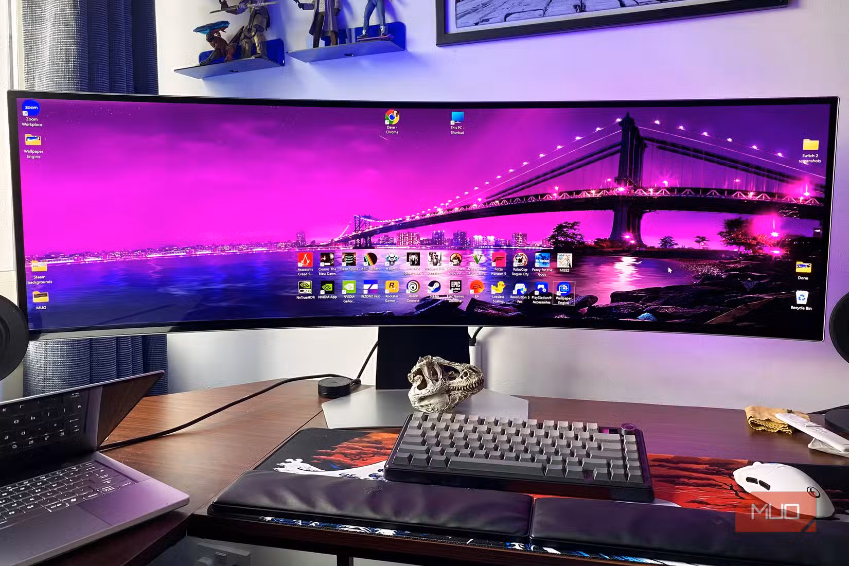 Wallpaper Engine app running on a Windows 11 laptop connected to an OLED monitor