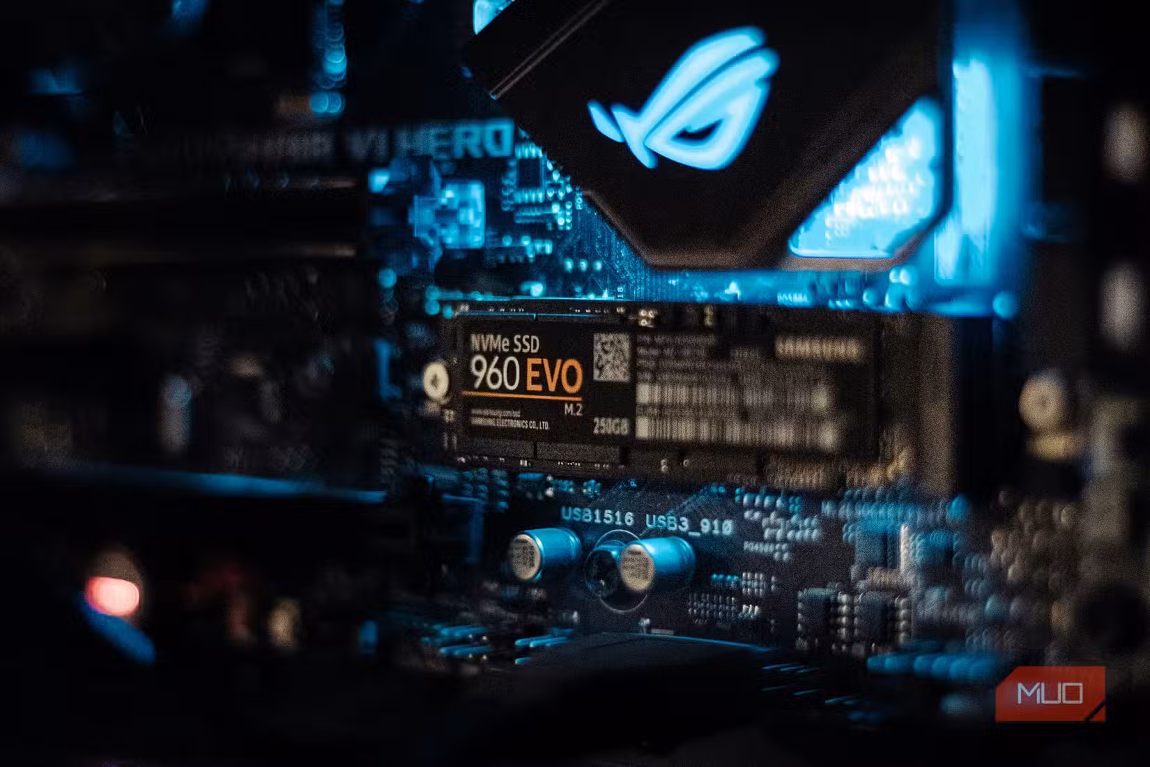 A 960 Evo NVMe SSD on a motherboard