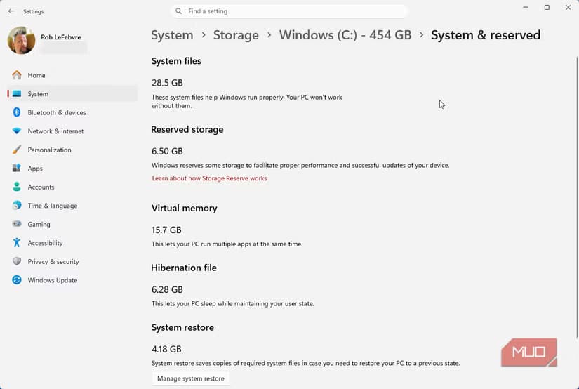 Reserved Storage Settings in Windows