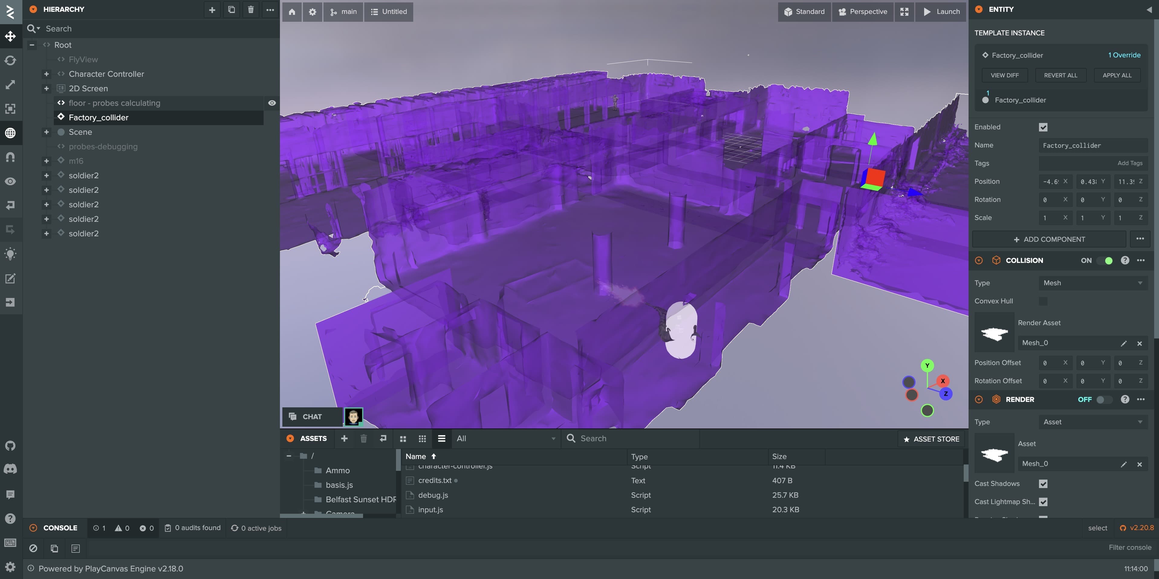 A screenshot of the PlayCanvas editor showing the 3D environment made by the splat-transform tool.