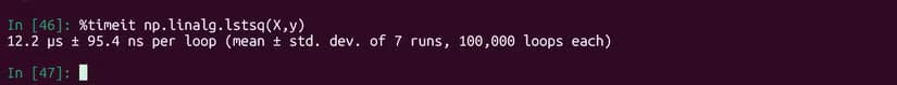 Timeing the results of a least-squares computation in IPython using the %timeit magic command.