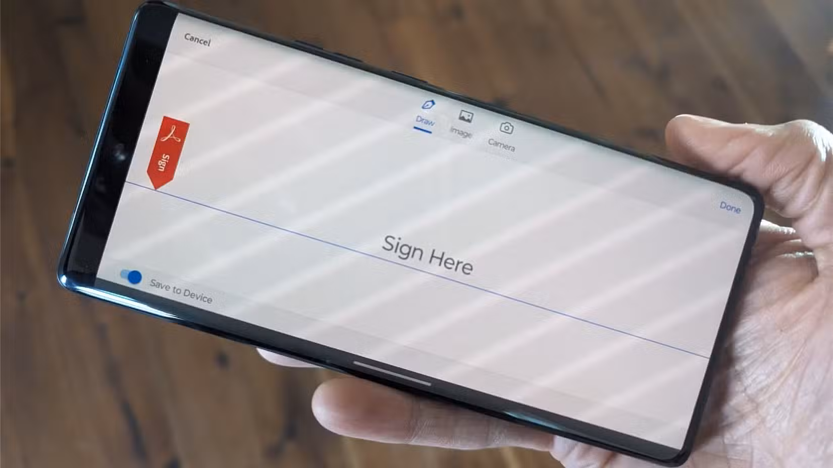 Adobe Acrobat open for a signature on an Android phone.