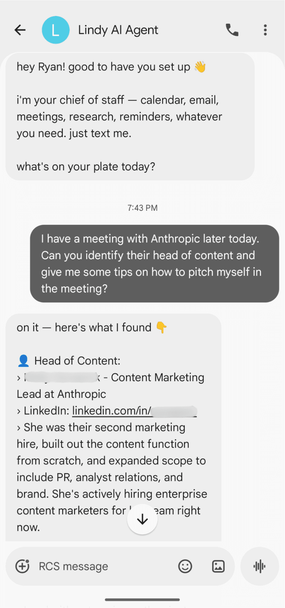 Lindy, our pick for the best AI agent for a personal AI assistant in your inbox and iMessage