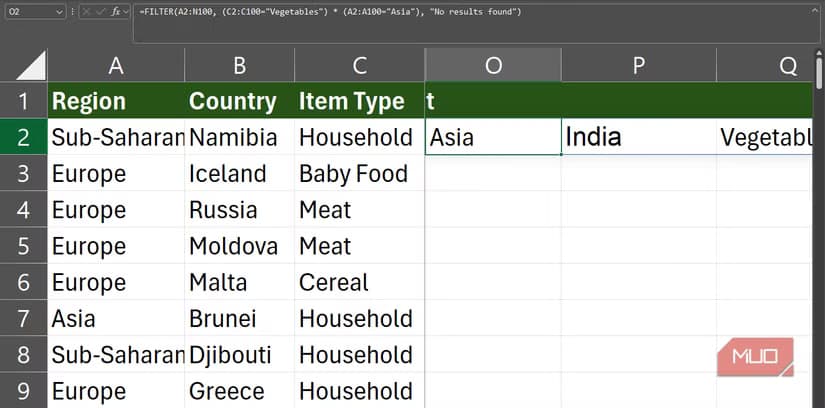A FILTER formula in the formula bar on an Excel spreadsheet.