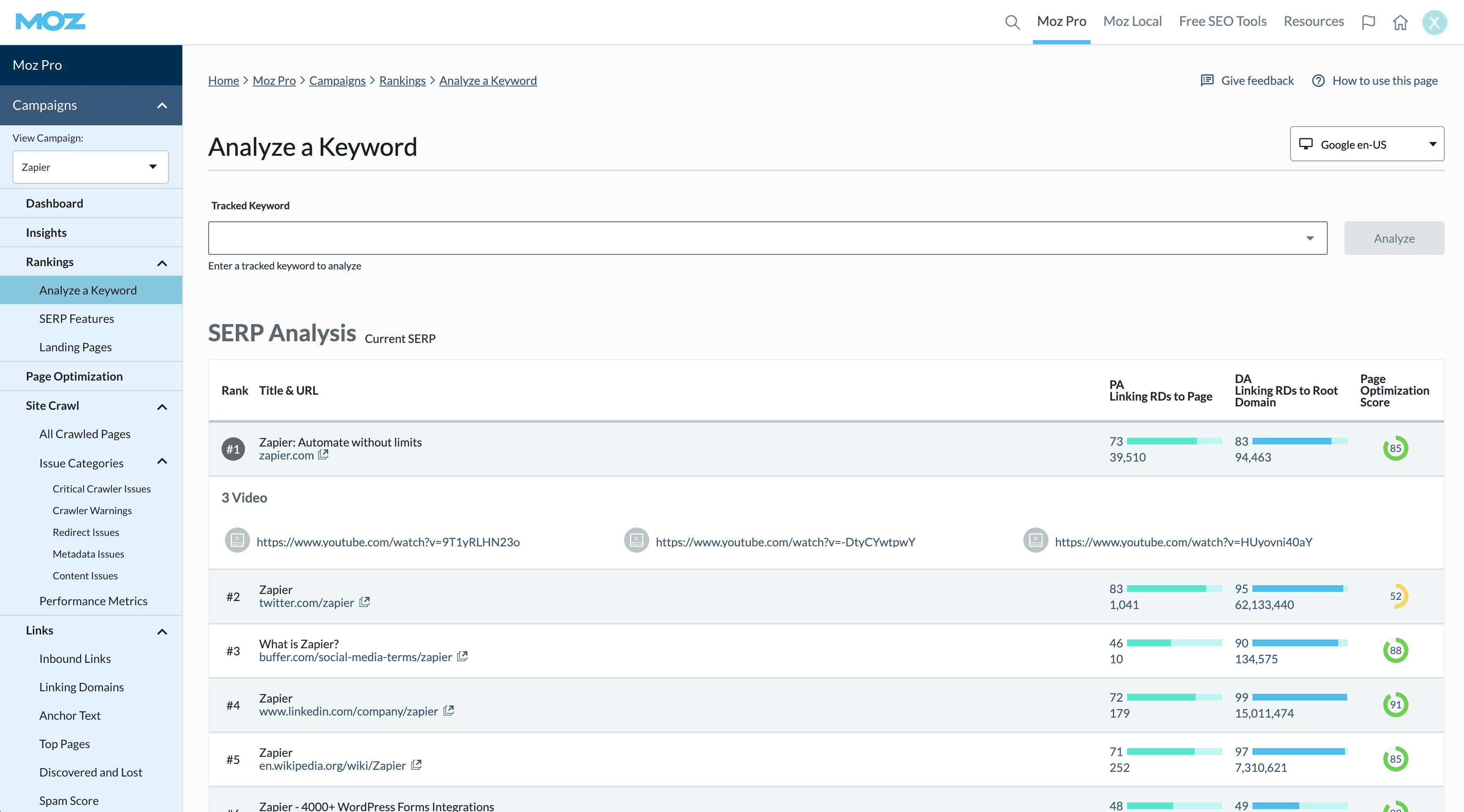Moz Pro, our pick for the best Ahrefs alternative for rank tracking with integrations