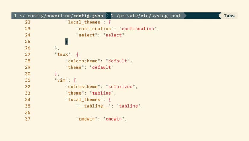 Vim showing a custom tab bar at the top of the window.