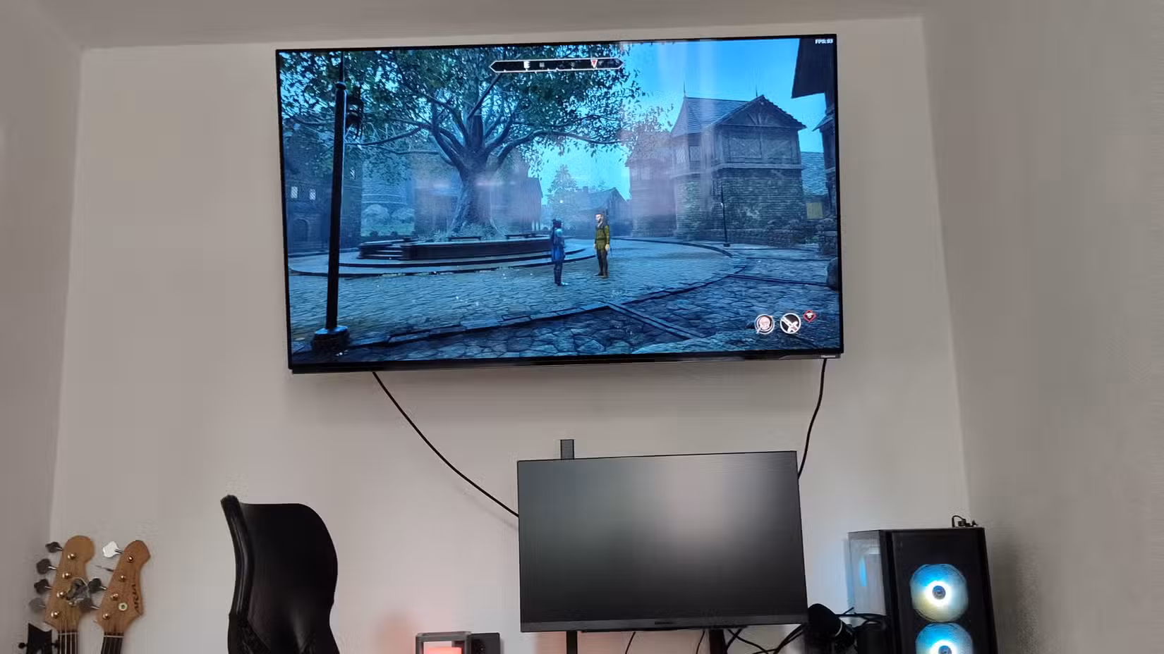 The Hisense 55A85K 55-inch 4K 120Hz OLED TV connected to a gaming PC playing The Elder Scrolls IV: Oblivion Remastered.