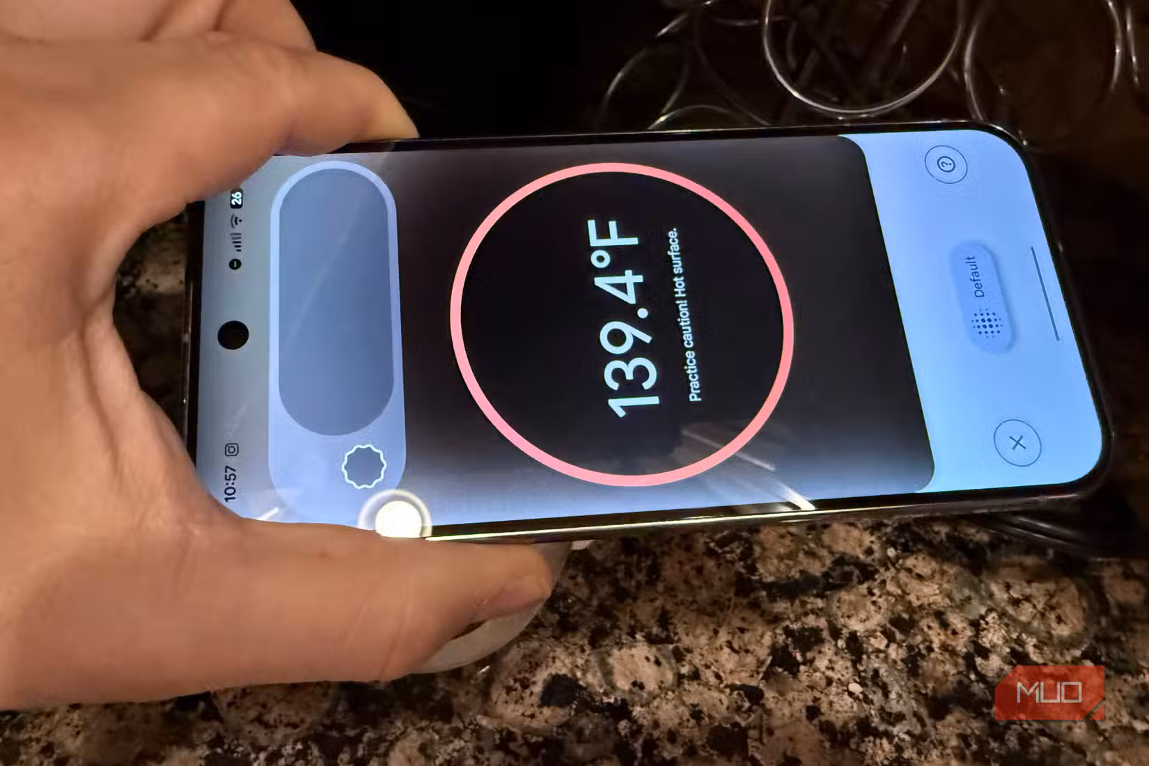 taking temperature of coffee with pixel