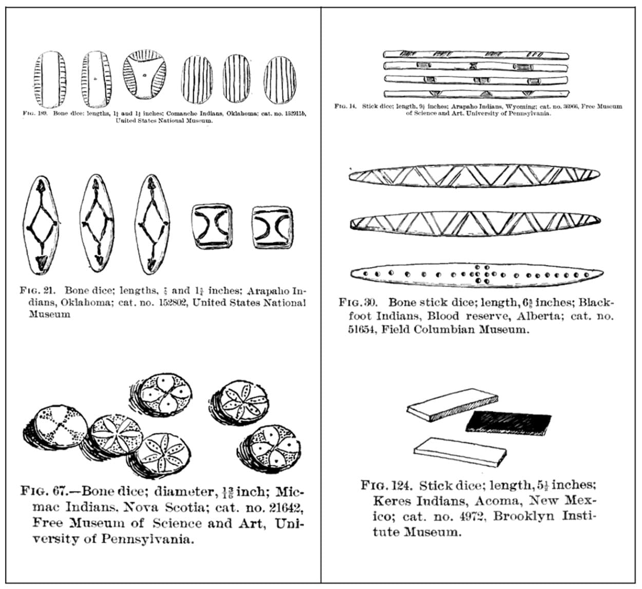 Flat dice types: (left) bone dice; (right) stick dice