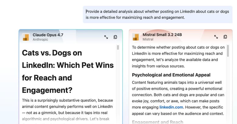 After you choose an answer you like better, LinkedIn will show which model provided each answer.