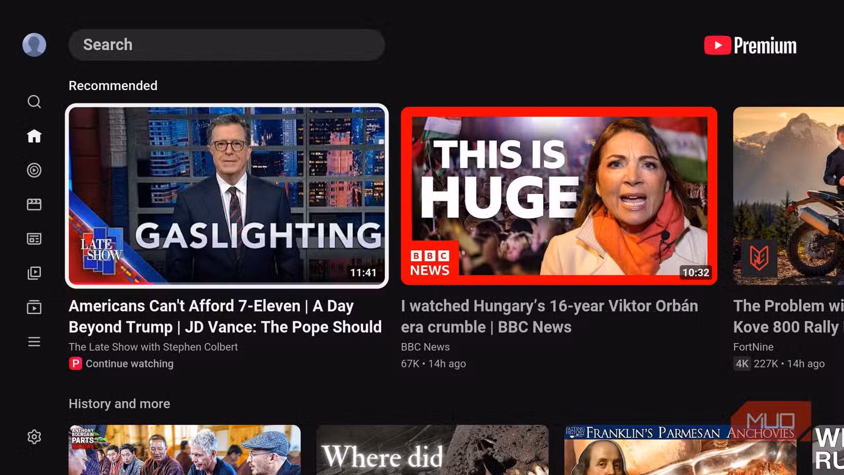The YouTube Fire TV interface.