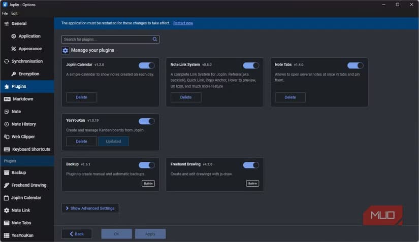 Using plugins for more Joplin functionality