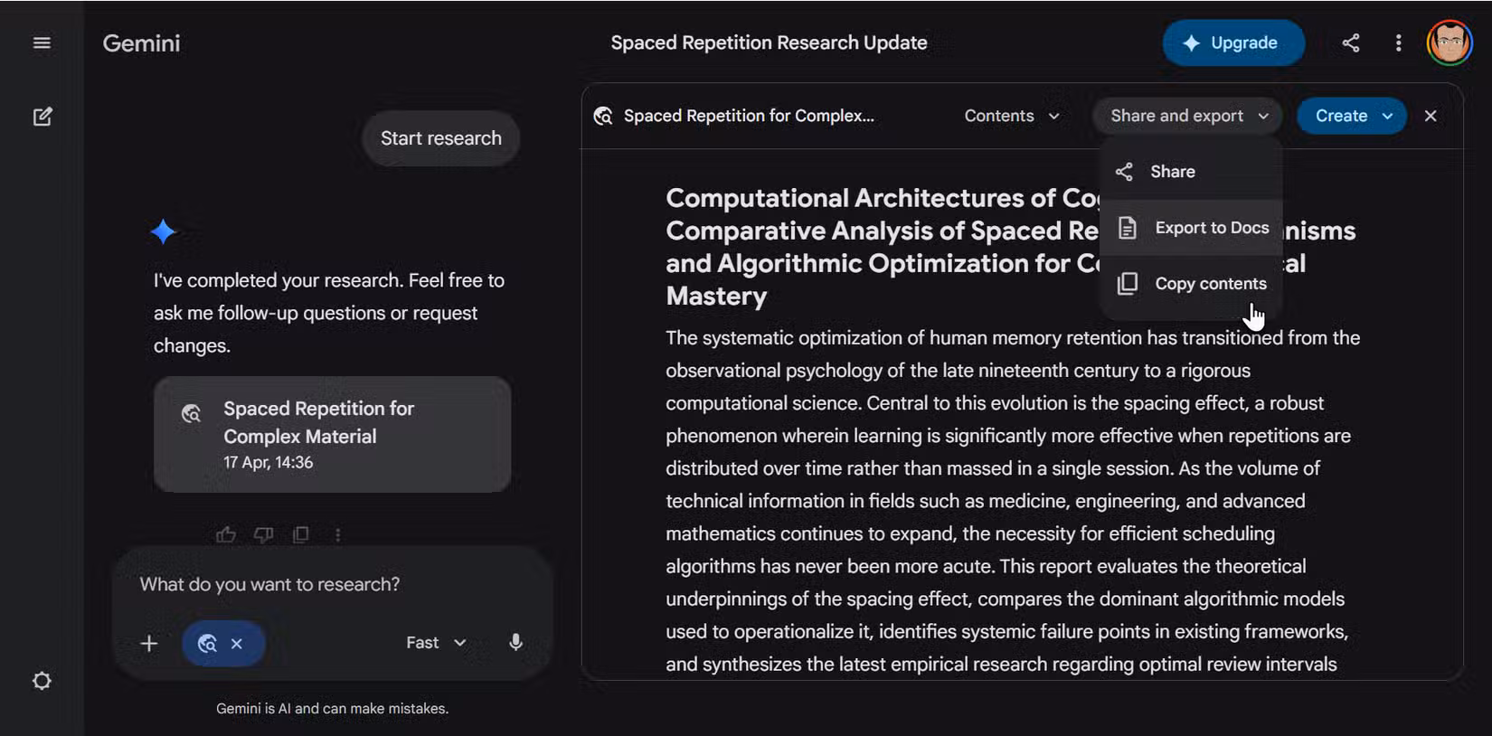 Running Gemini Deep Research.
