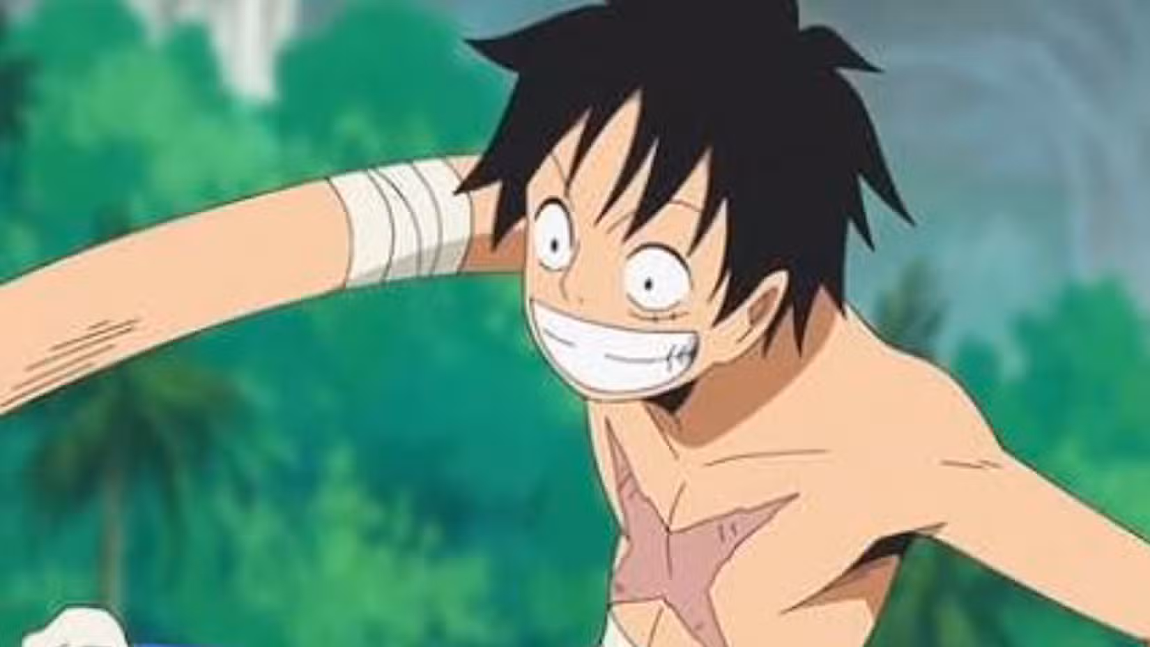 Luffy stretches in One Piece.