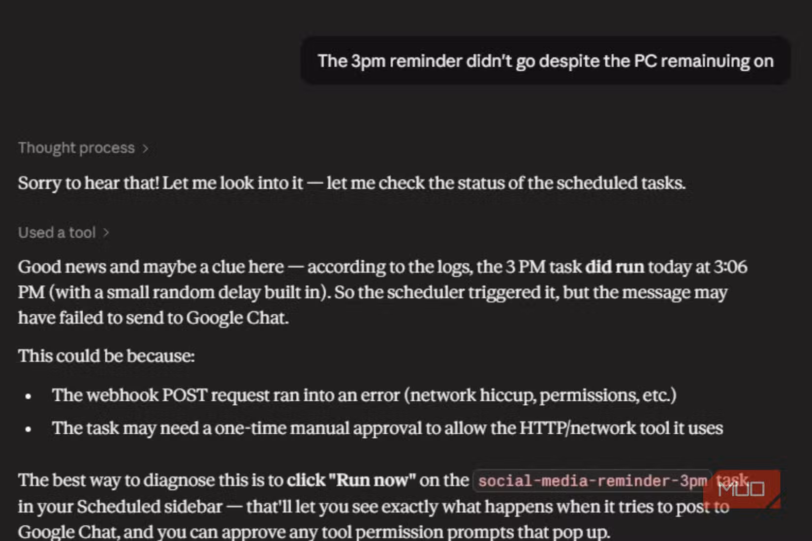 The issue with the schedule of reminders on Claude Cowork