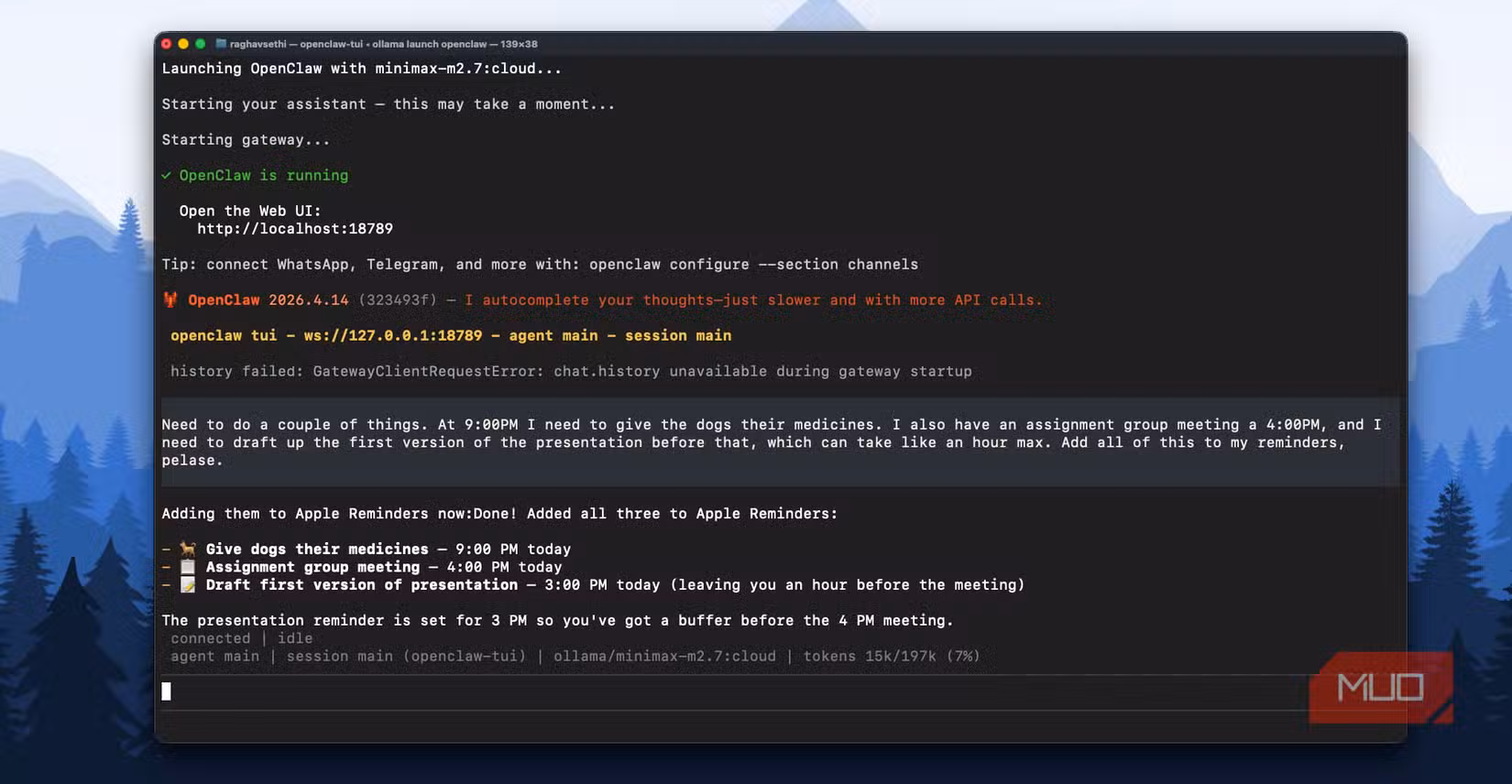 OpenClaw setting up reminders