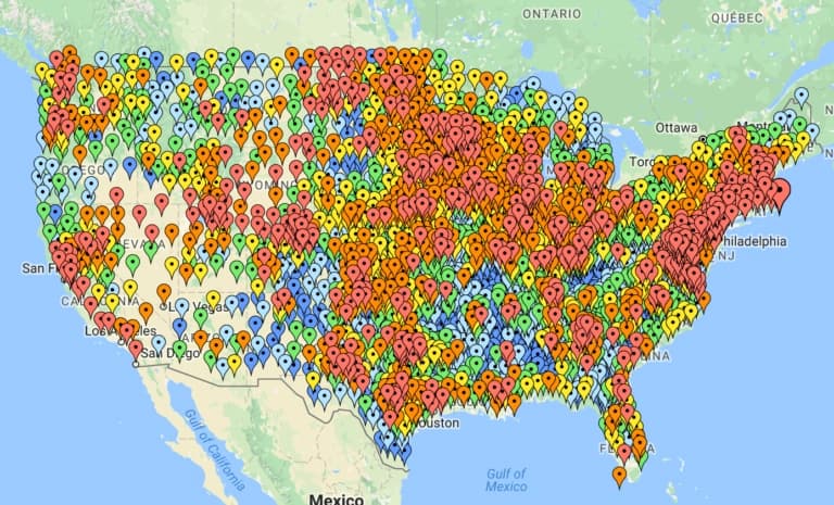 A map with lots of markers