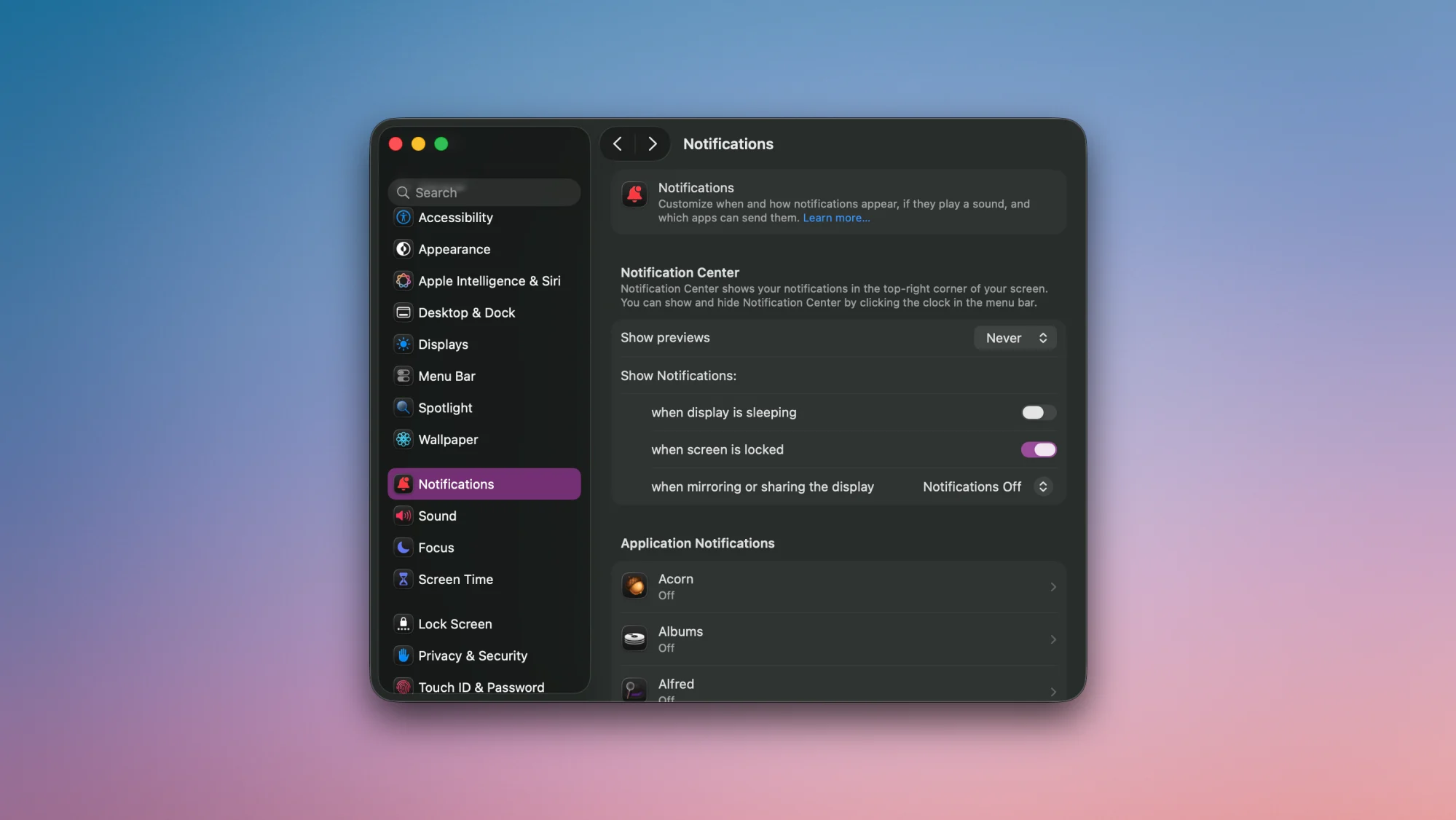 Notification settings on a Mac.