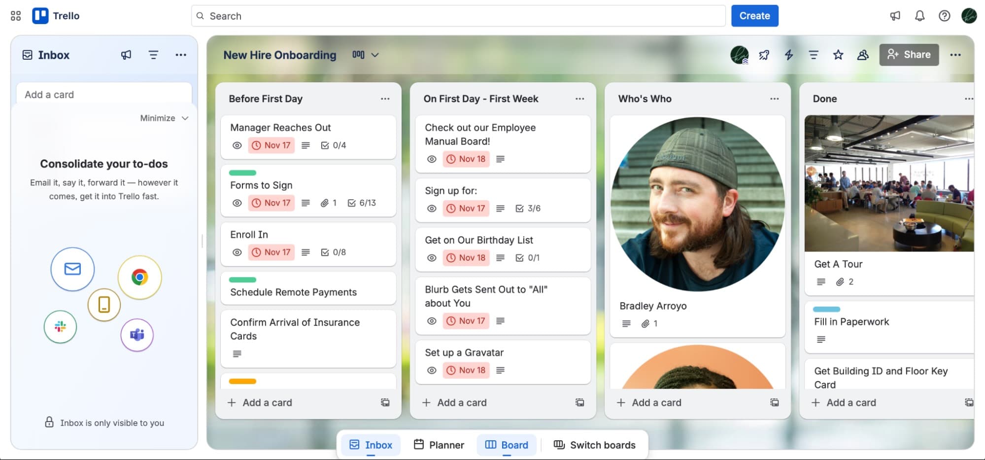 Trello board example for project management.
