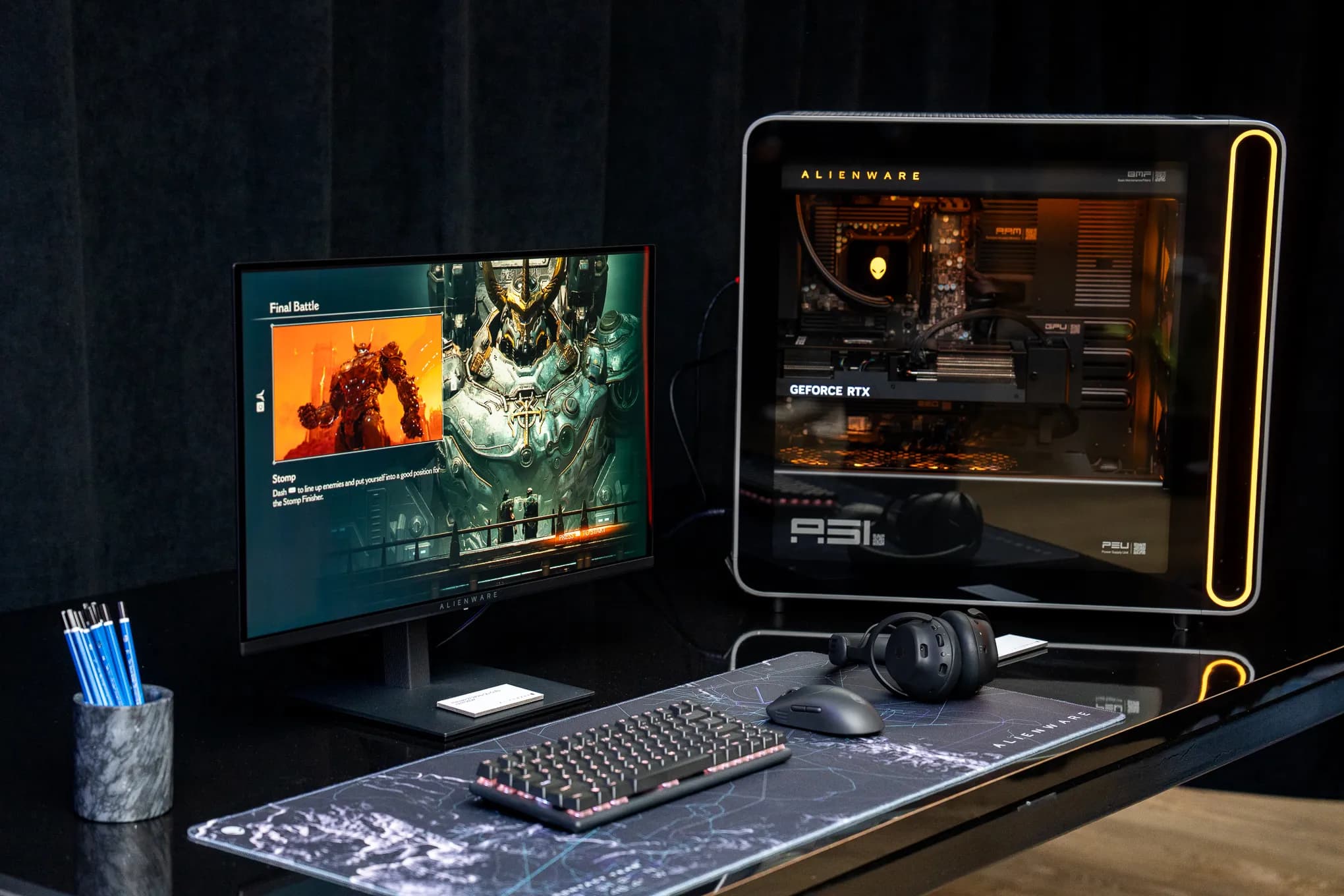 <em>Dell had </em>Doom: The Dark Ages<em> displayed on the AW2726DM monitor</em>.