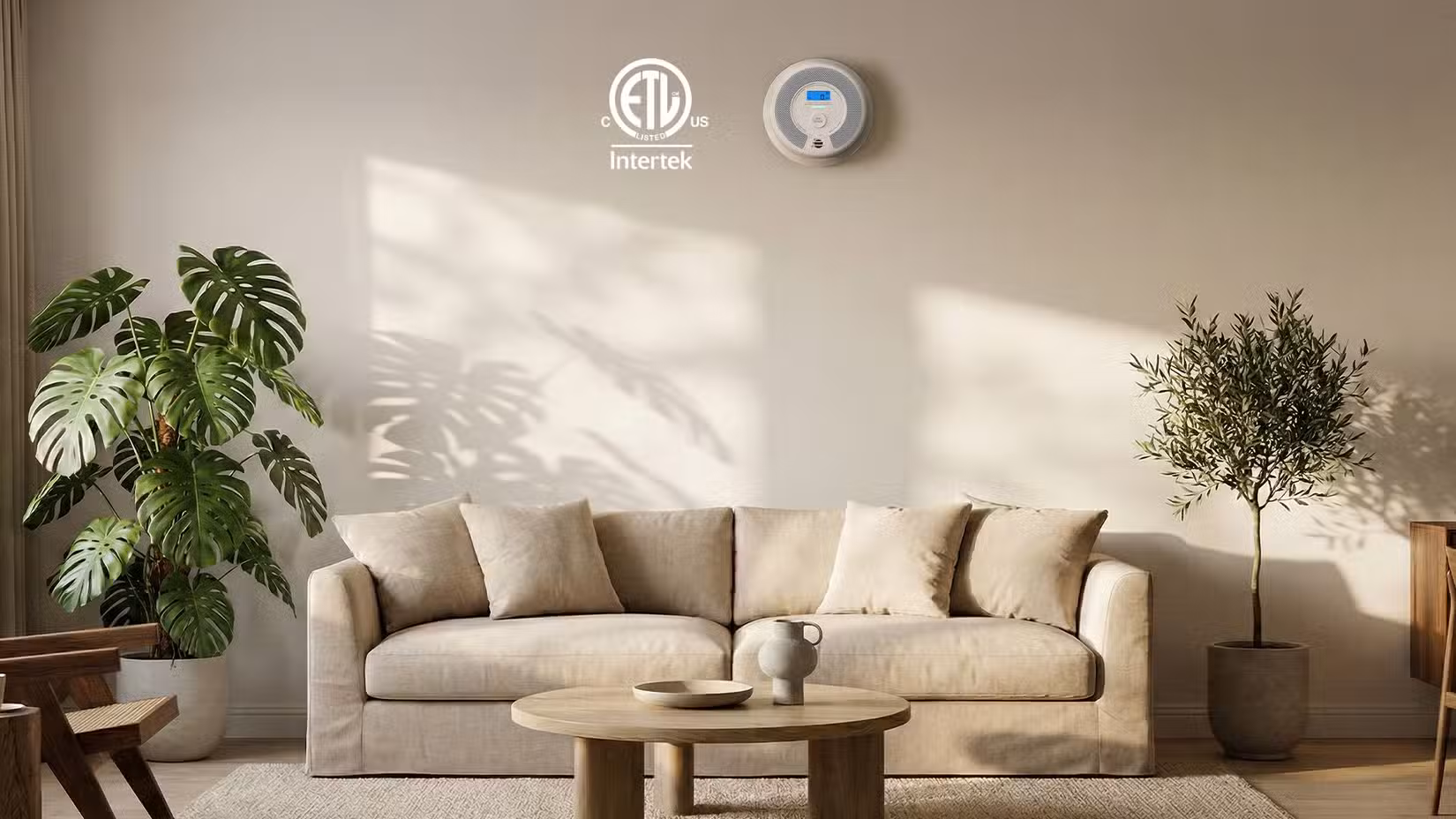 X-Sense SC07-W detector above a couch in a living room