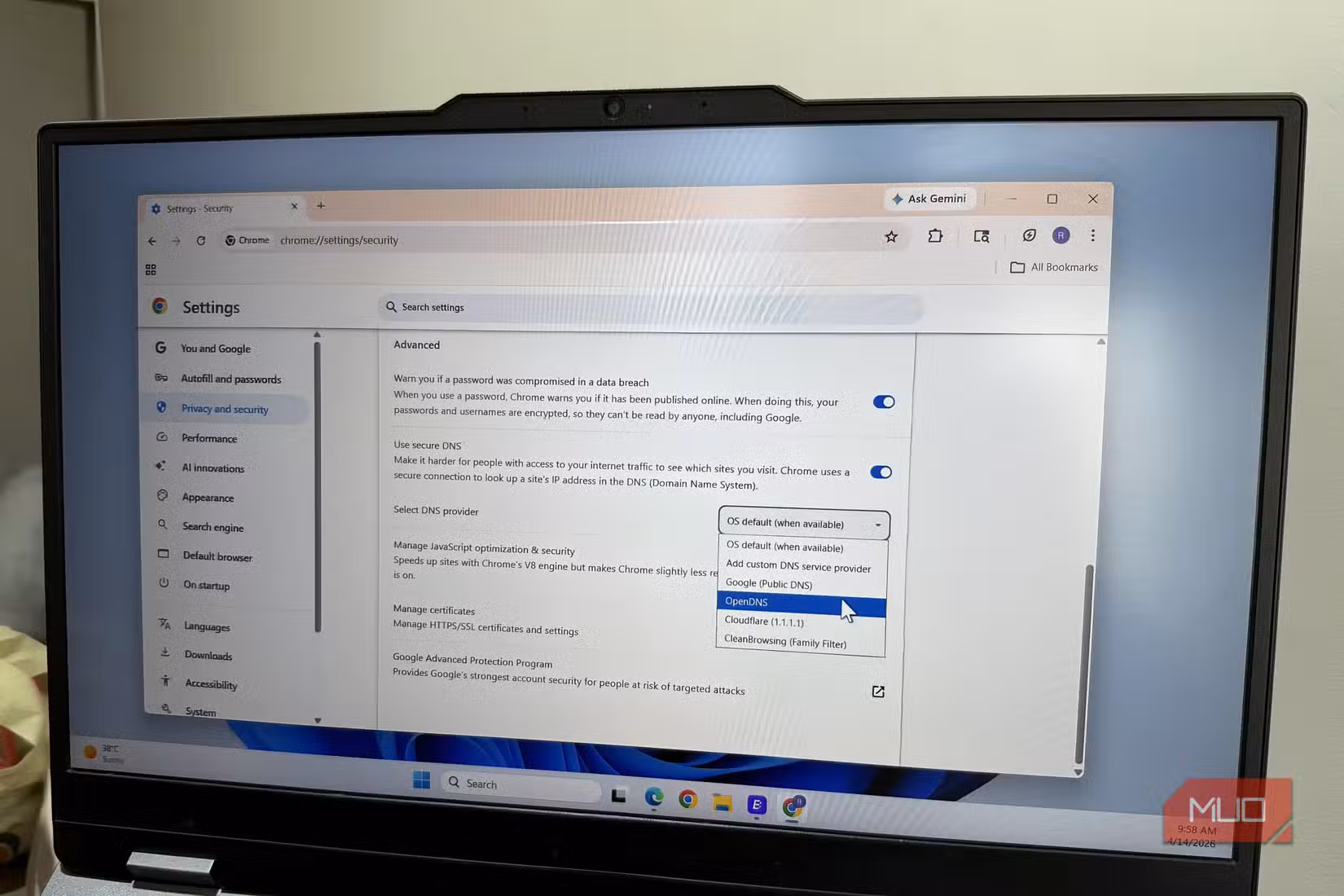 DNS settings in Chrome