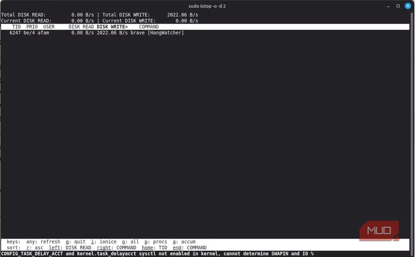 using Slower refresh rate on iotop
