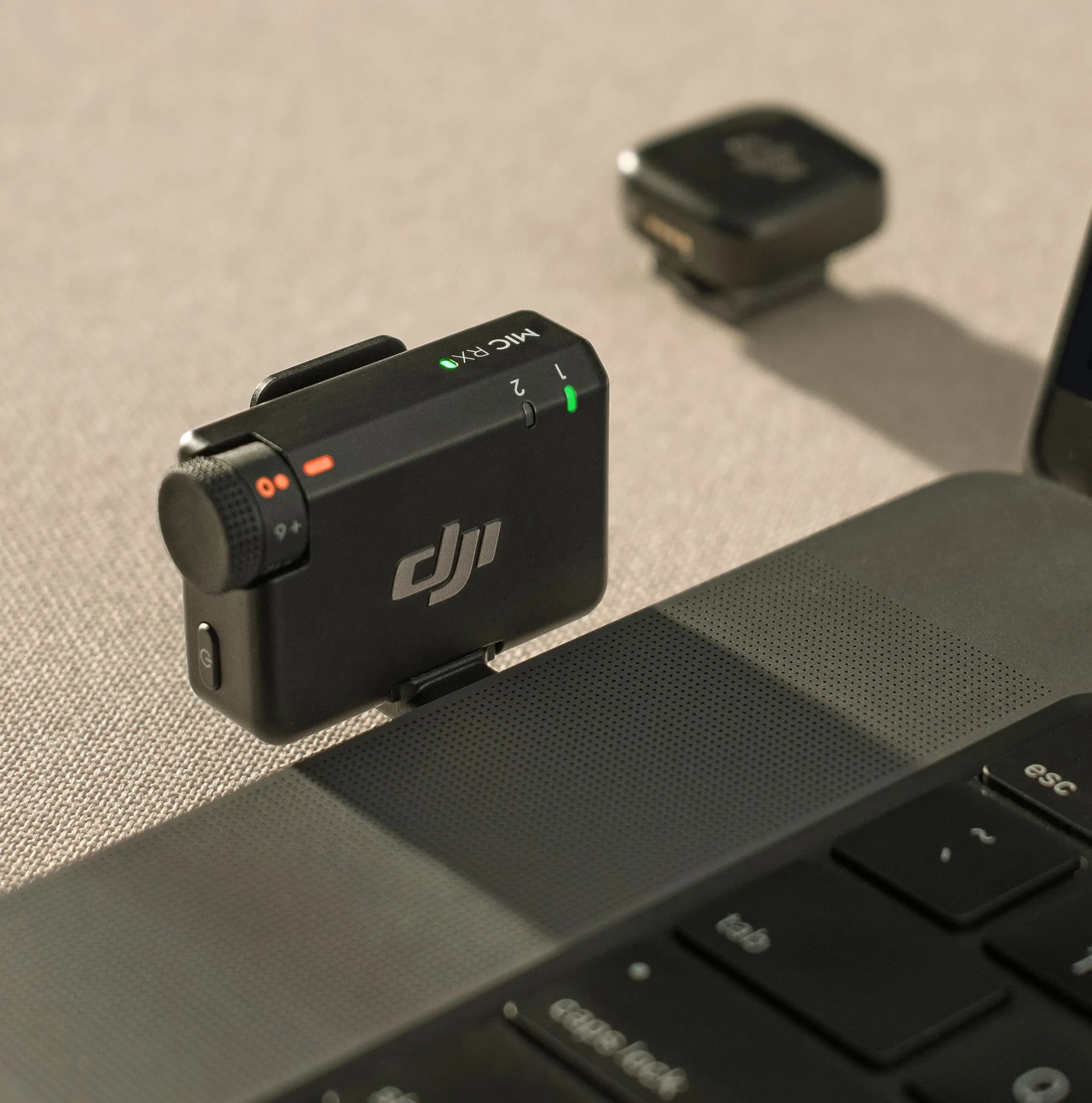 The DJI Mic Mini system’s new wireless receiver attached to a laptop’s USB-C port.