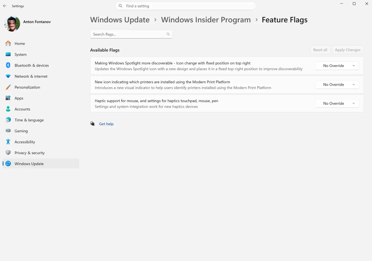 The new Feature Flags option.