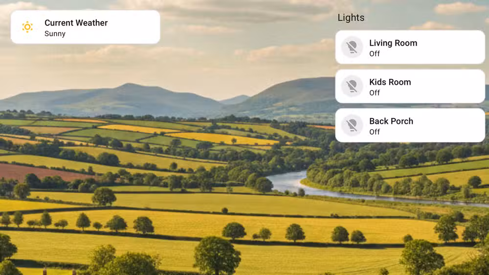 لوحة تحكم Home Assistant بخلفية مولّدة بالذكاء الاصطناعي تعكس حالة الطقس الحالية