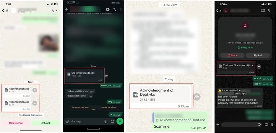 Samples of the malicious messages