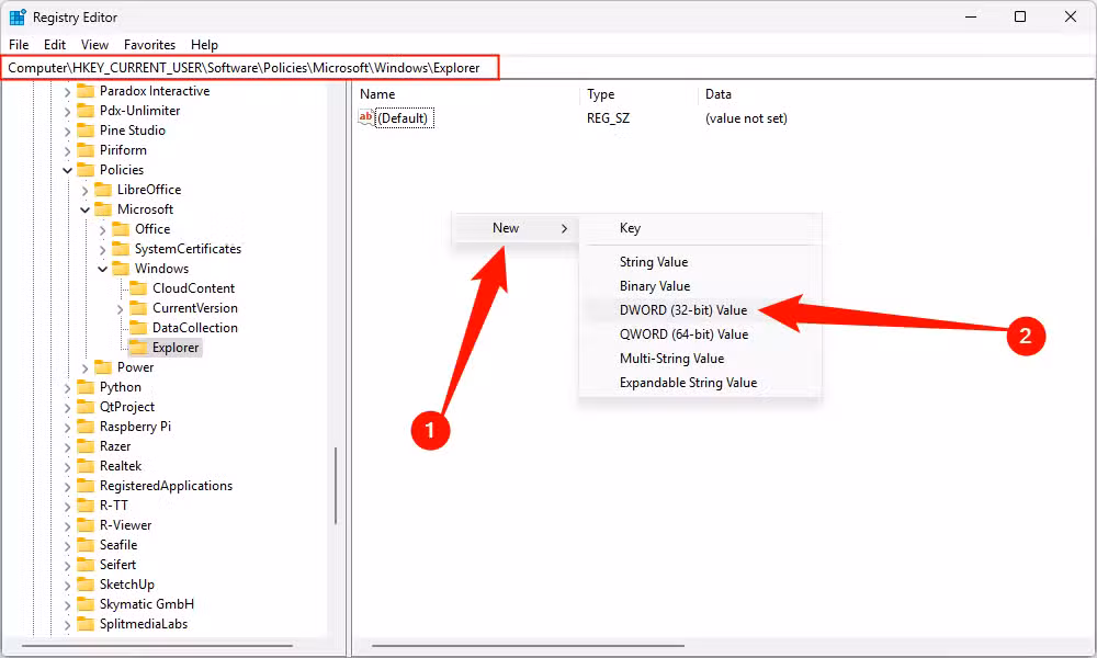 إنشاء مفتاح InprocServer32 لاستعادة قائمة النقر اليمنى الكلاسيكية