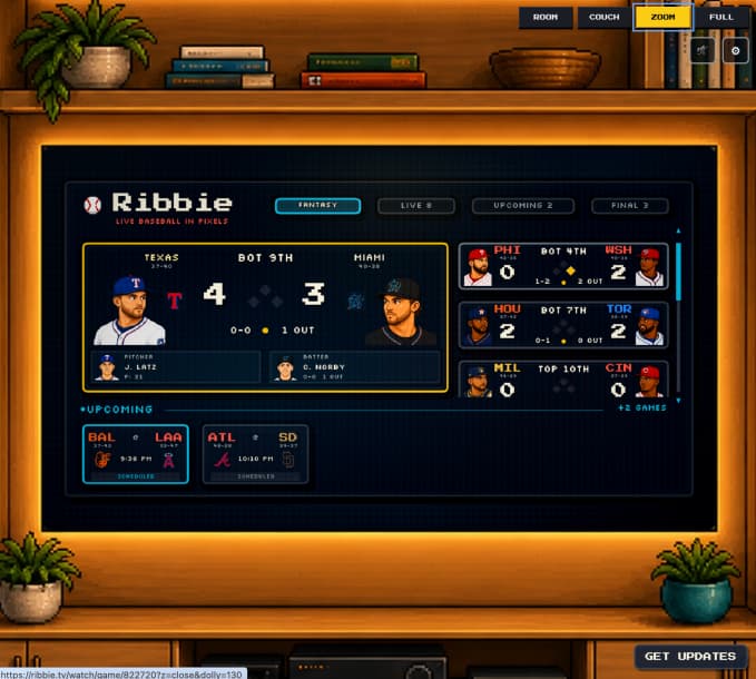 مقارنة بين واجهة ESPN Gamecast التقليدية وواجهة Ribbie بفن البكسل
