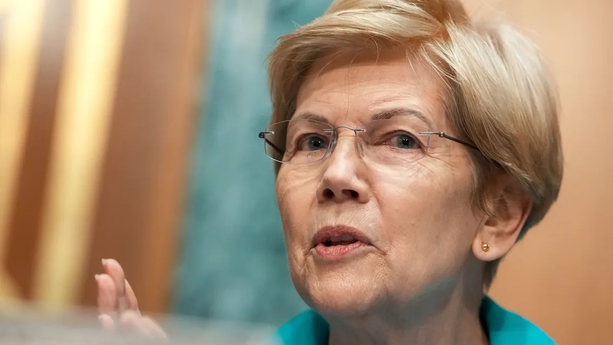 A close up shot of Elizabeth Warren.