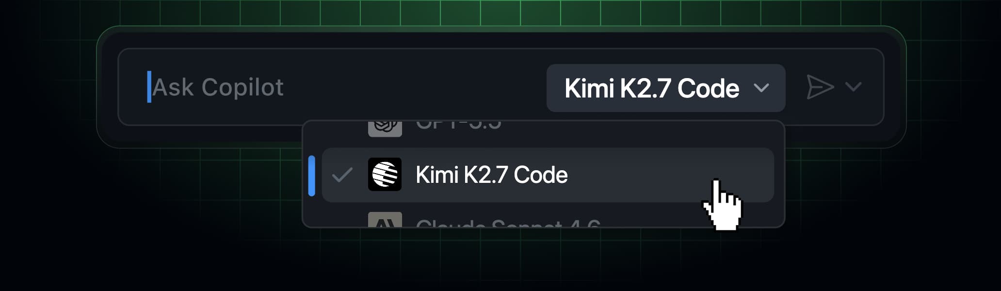 قائمة البيئات البرمجية المدعومة لنموذج Kimi K2.7 في GitHub Copilot