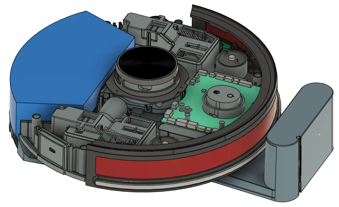 oomwoo open-source robot vacuum with top cover removed, internal layout