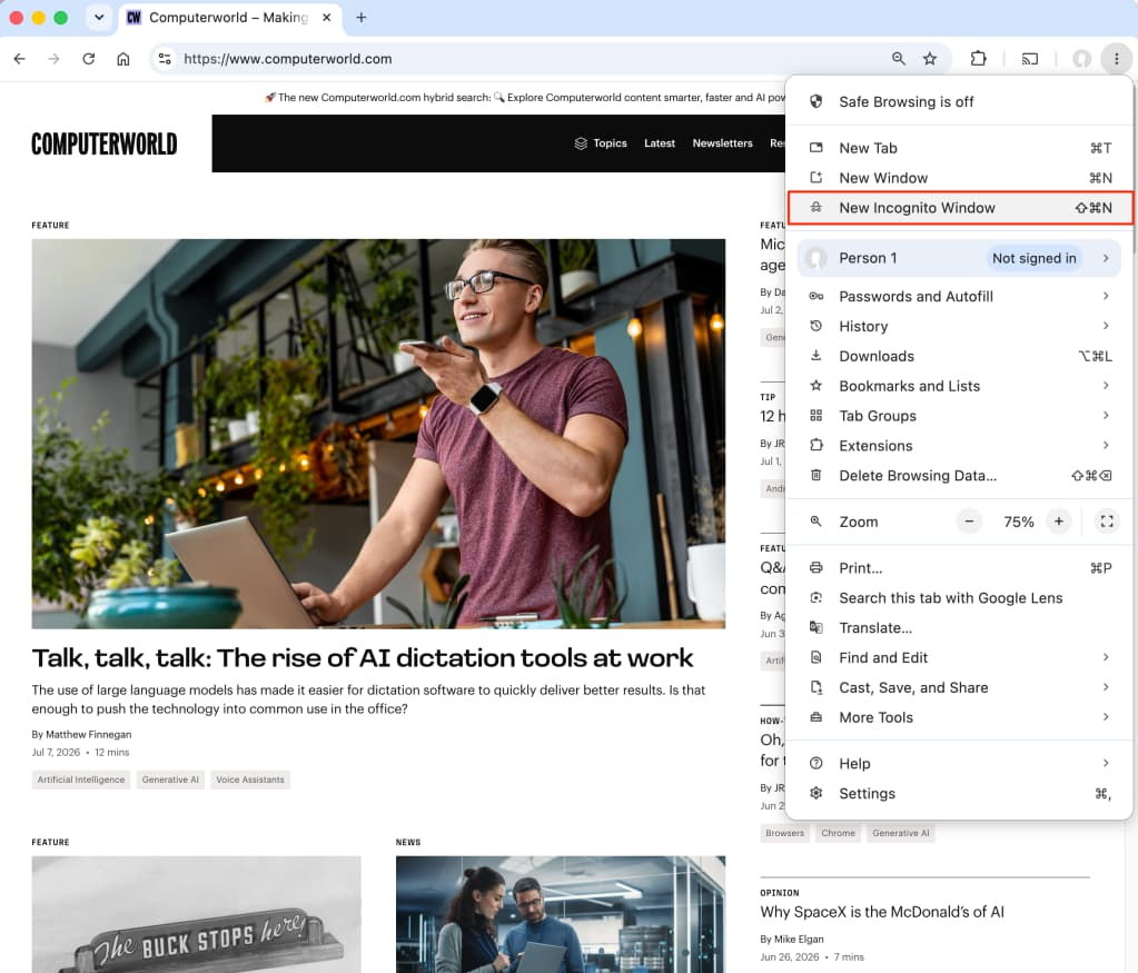 New Incognito window in Chrome