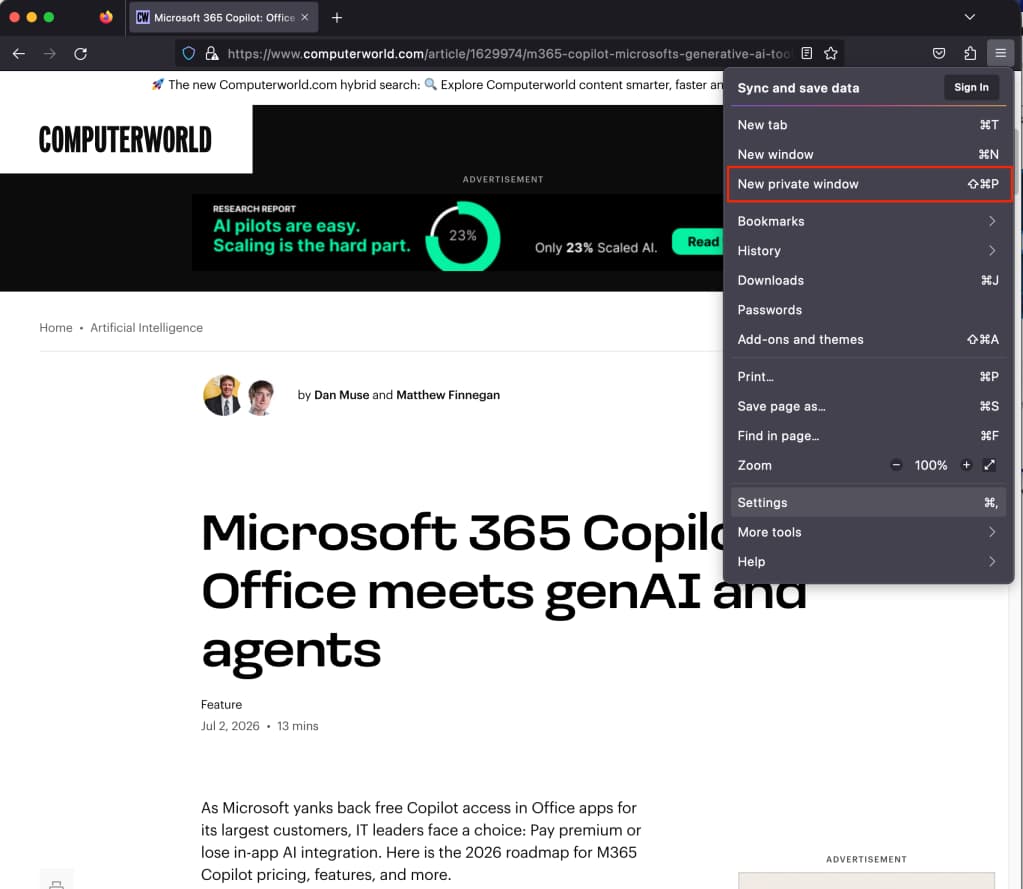 Private browsing in Firefox