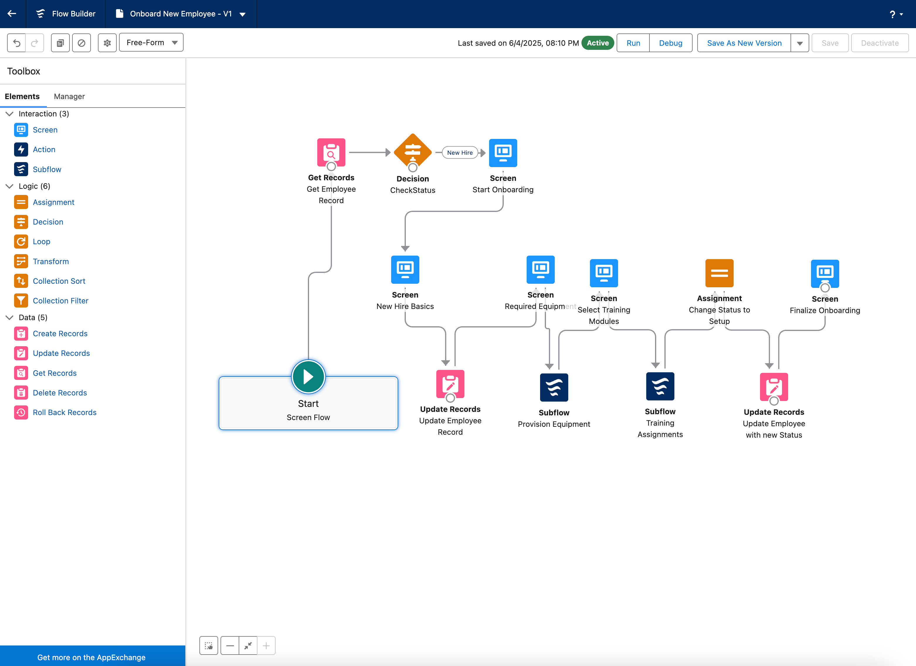 واجهة Salesforce Flow Builder البصرية لبناء الأتمتة