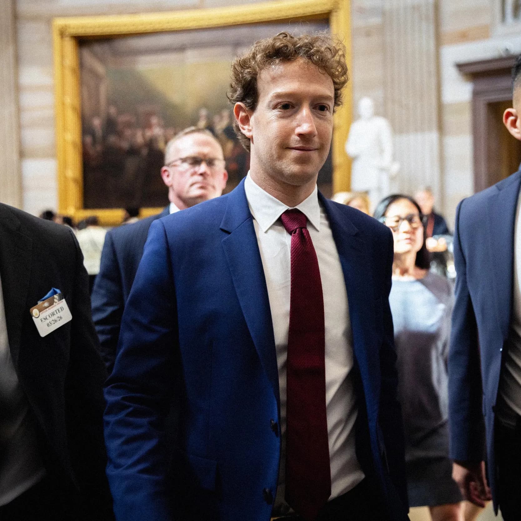 WASHINGTON DC UNITED STATES MARCH 26 Meta CEO Mark Zuckerberg walks through the U.S. Capitol following a meeting with...