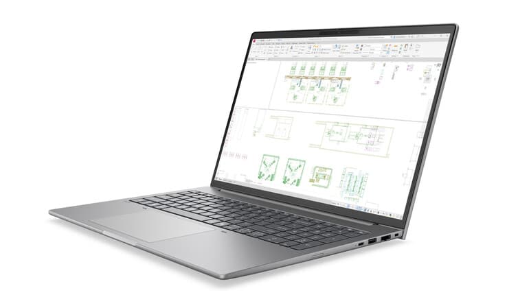 منظر جانبي لحاسوب HP ZBook 8 G2i 16 يظهر النحافة والمنافذ