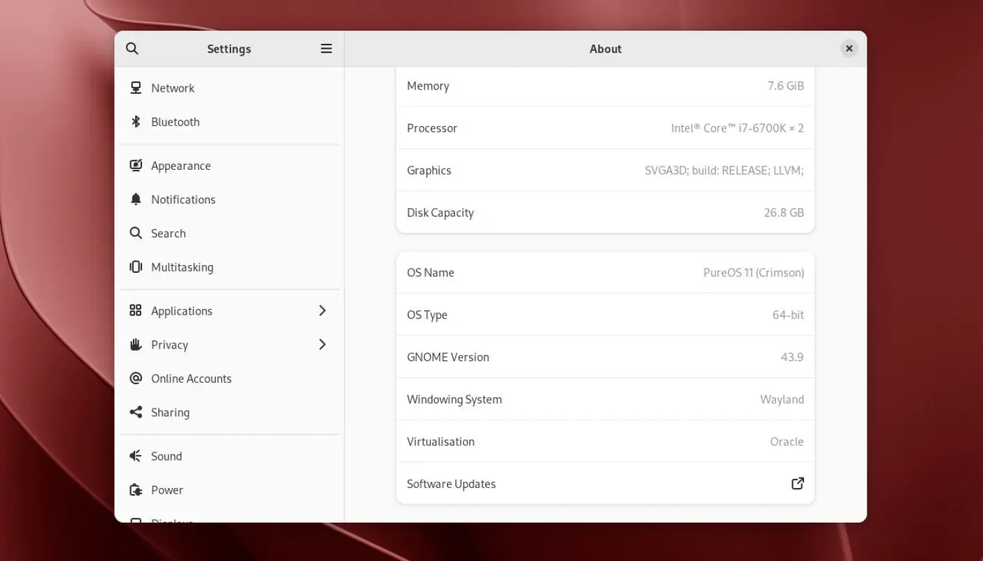 سطح مكتب PureOS 11 بواجهة GNOME 43.9 يعرض تصميماً نظيفاً خالياً من الشوائب