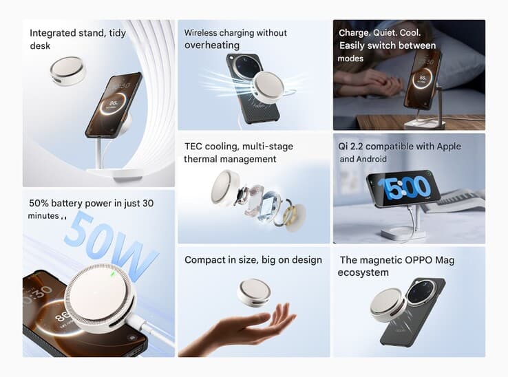 شاحن OPPO AIRVOOC 50W Magnetic Charger 2: شحن لاسلكي بـ50 واط مع تبريد نشط وتوافق Qi2.2