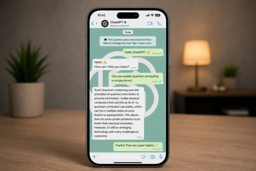 واجهة محادثة واتساب تظهر رسائل متبادلة مع روبوت ChatGPT