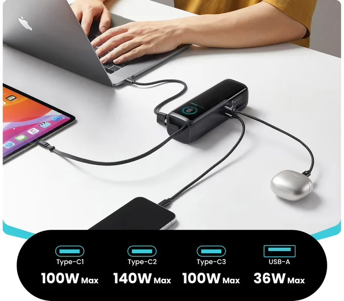 بنك طاقة Joyroom Podix PR70: شاشتان ذكيتان و240 واط لشحن 4 أجهزة في آن واحد