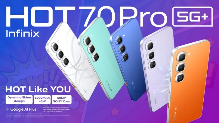 وحدة الكاميرا الخلفية لهاتف Hot 70 Pro تُظهر العدسة الرئيسية 50 ميجابكسل والشاشة الثانوية Matrix LED