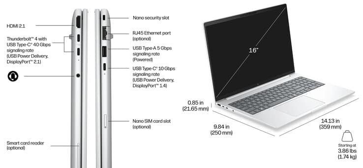 HP EliteBook 8 G2a بشاشة 16 بوصة: حاسوب محمول بمعالجات AMD Ryzen AI وذاكرة تصل إلى 64 GB