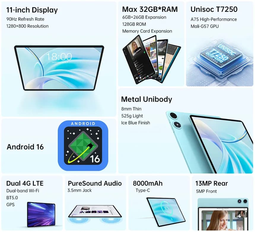 الواجهة الخلفية لجهاز Teclast P50 تُظهر الكاميرا الخلفية والتصميم البسيط