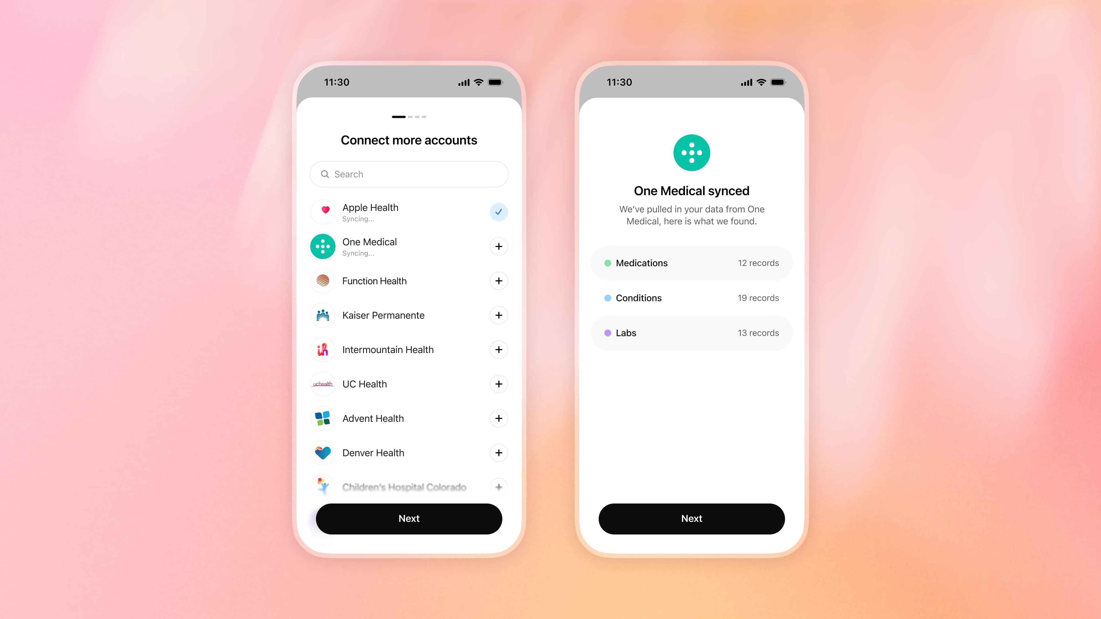 لوحة تحكم Health تعرض البيانات الصحية المرتبطة والاتجاهات